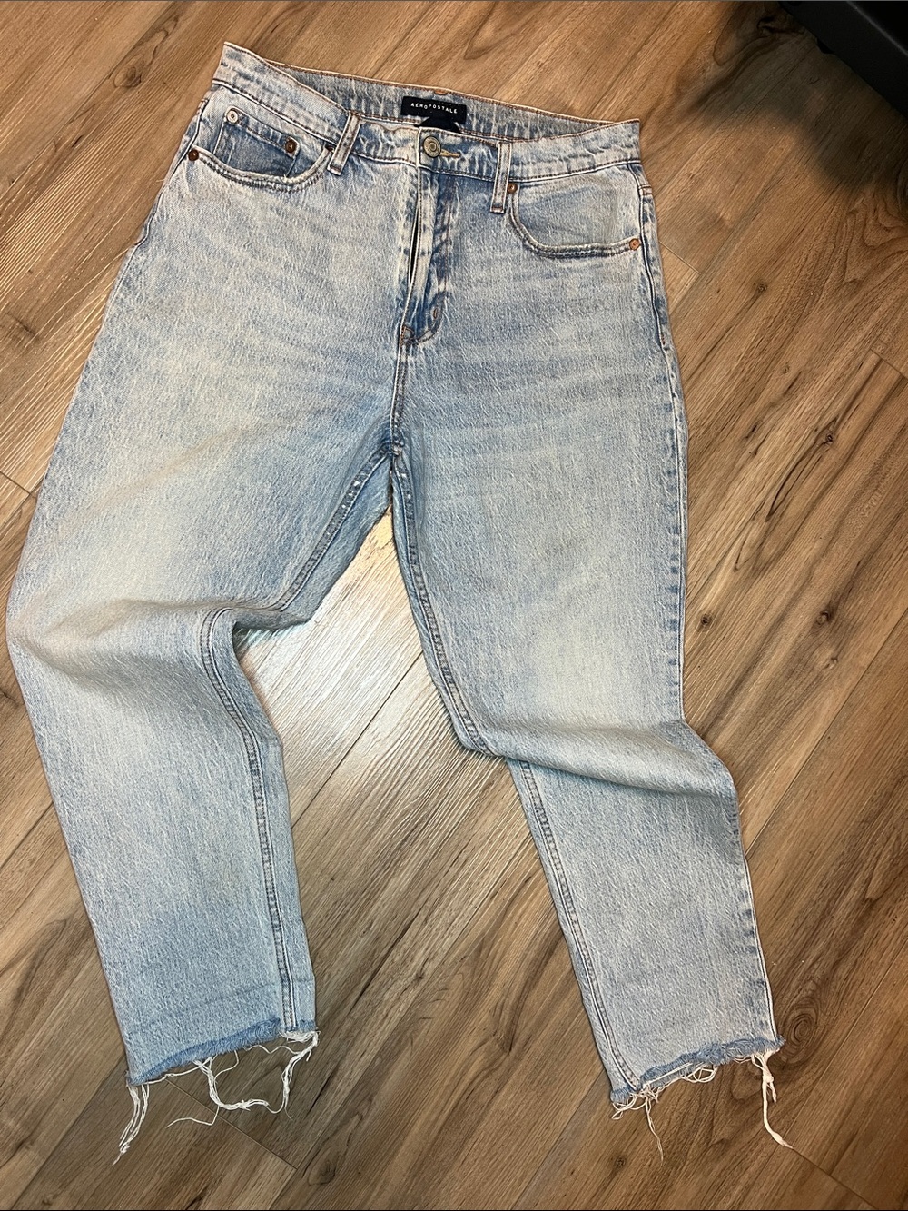 Aeropostale Light Blue Straight-Leg Jeans with Raw Hem